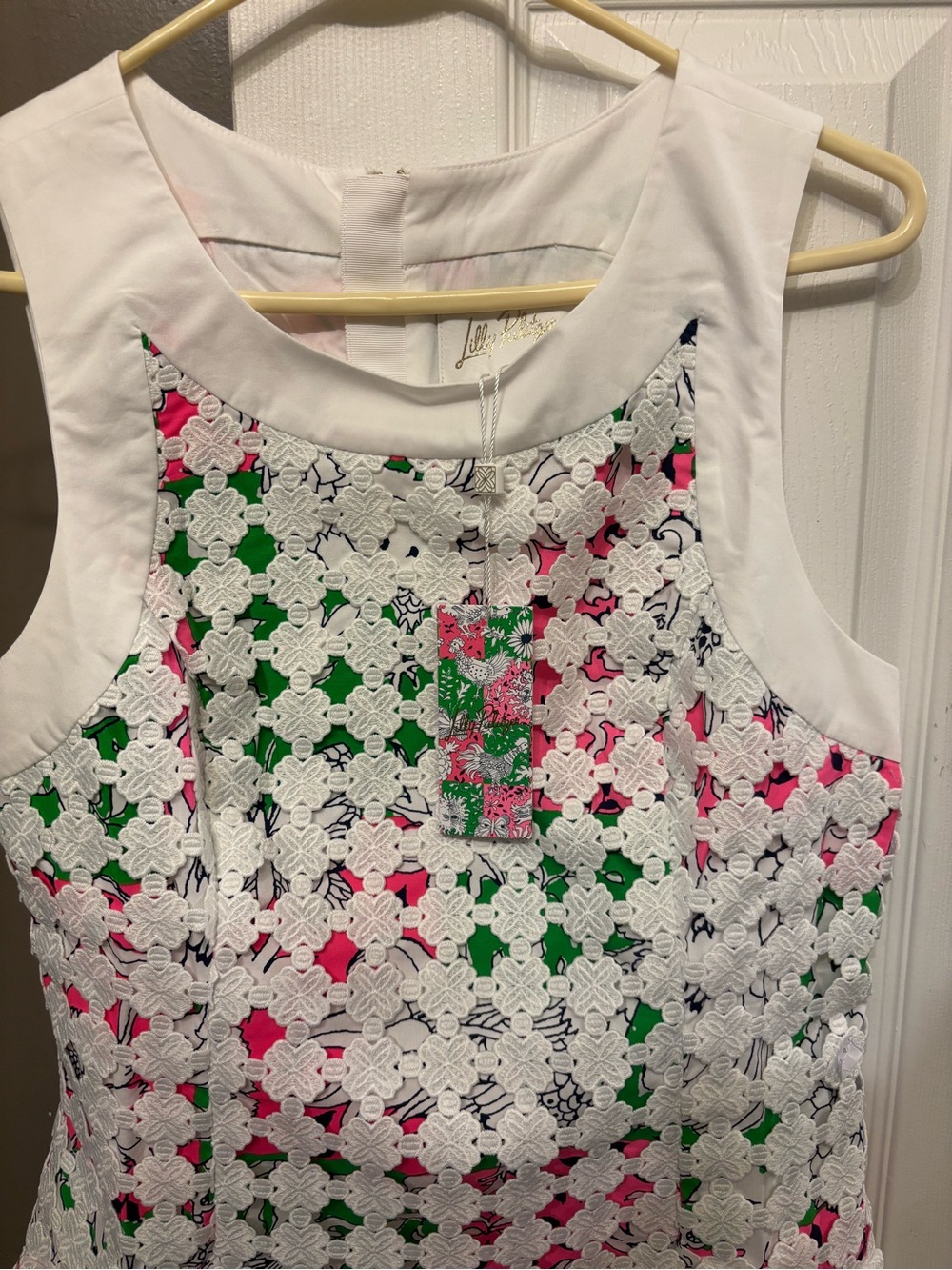 Lilly Pulitzer White Crochet Dress with Pink & Green Floral Print - Picture 3 of 9